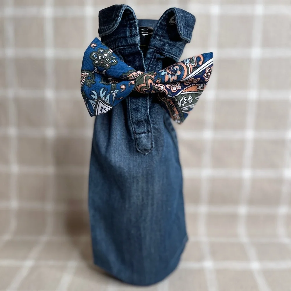 Handcrafted Wine or Liquor Bottle Gift Bag Made From Shirt and Tie